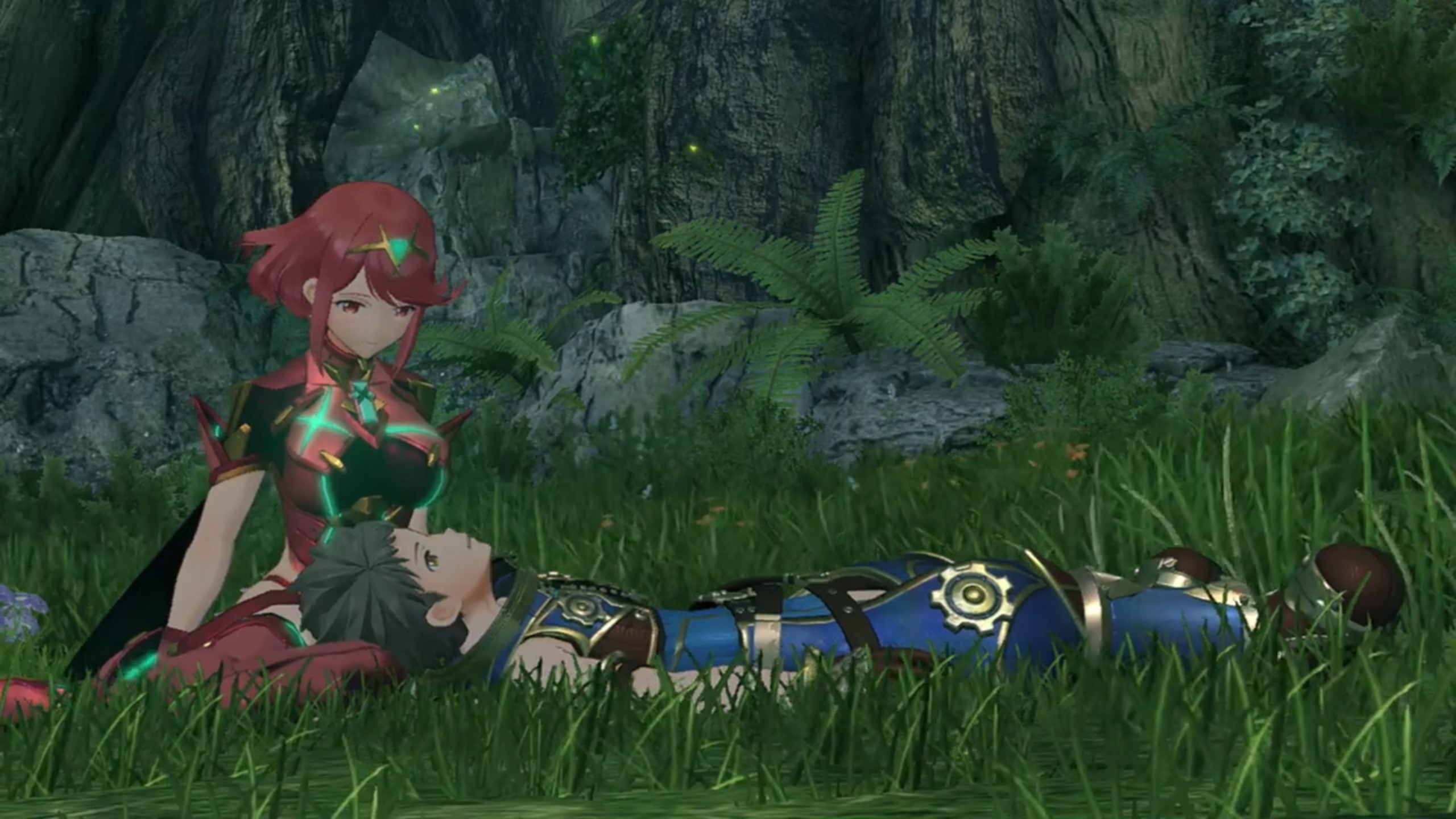 Rex's head on Pyra's lap