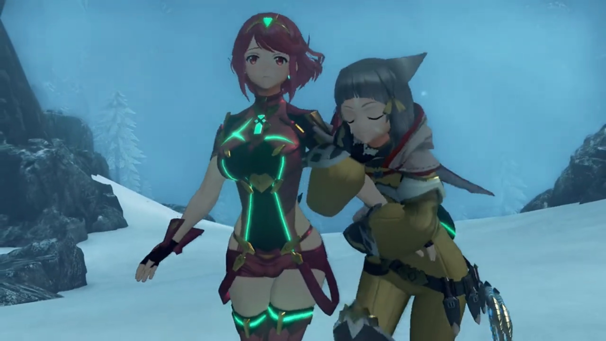 Nia leaning on Pyra